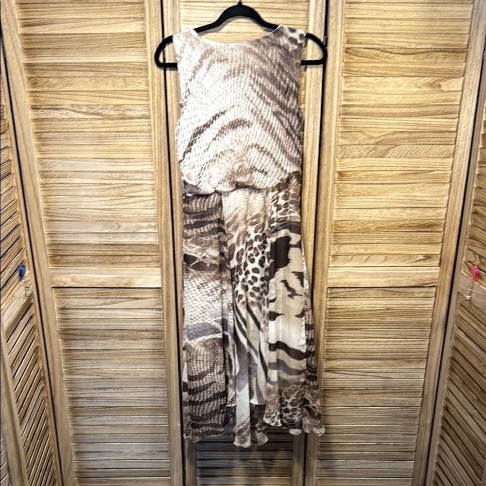 Dress Barn Exotic Animal Print Sleeveless Leopard Lined Ruffled Dress Size 6 - Picture 7 of 8